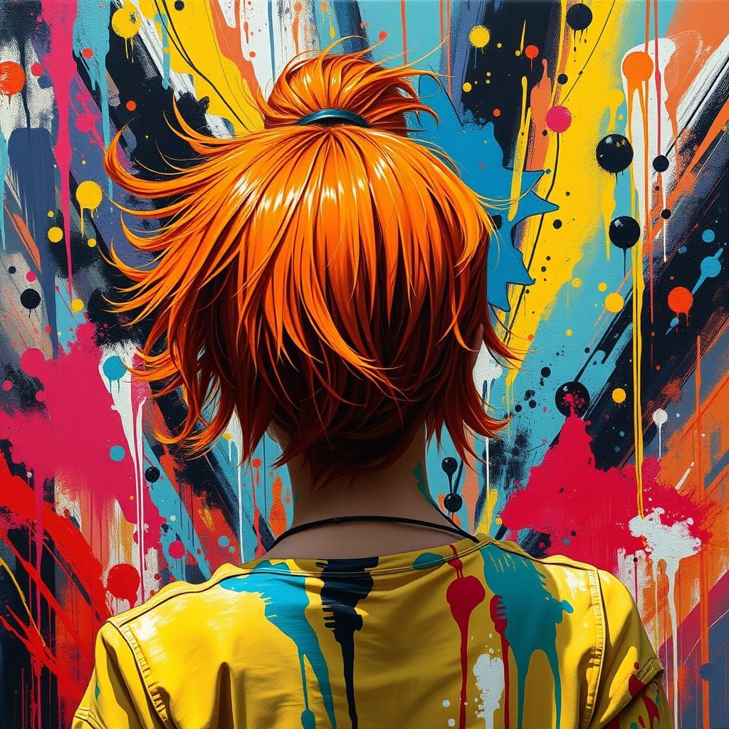Revolutionary Art Piece in Vibrant Orange Hair Style