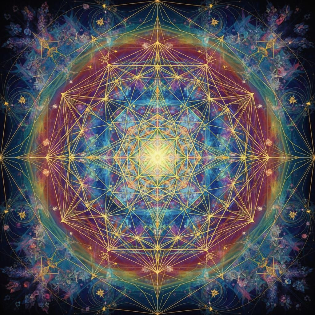 Ethereal Metatron's Cube with Sacred Geometry