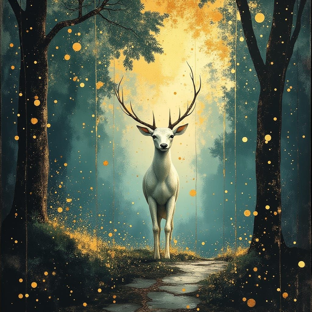 Ethereal Deer in Mystical Forest Art