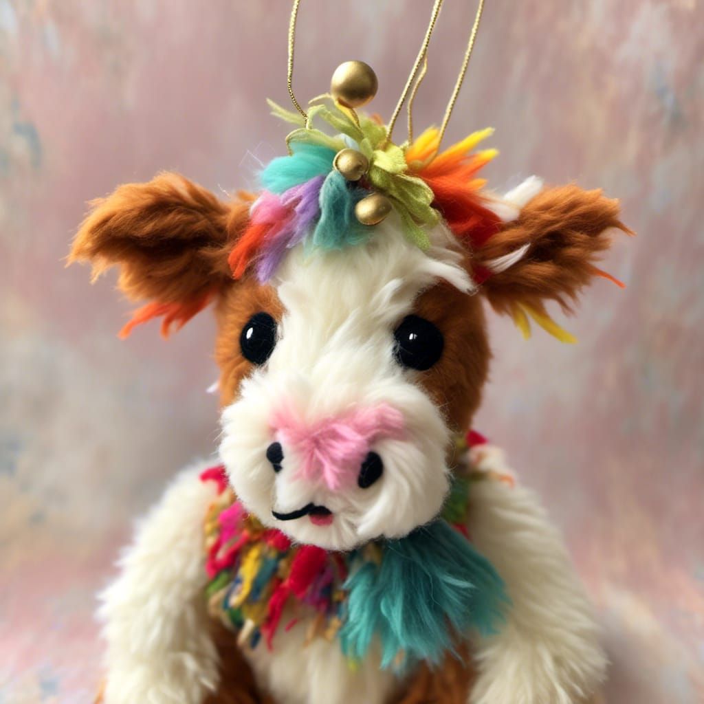 Adorable Detailed Plush Cow Toy with Bell