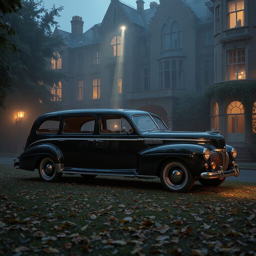 Steampunk 1948 Limousine in Luxury Hotel Yard