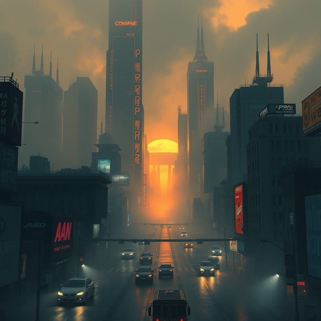 Cyberpunk Cityscape at Dawn in a Futuristic Paradise