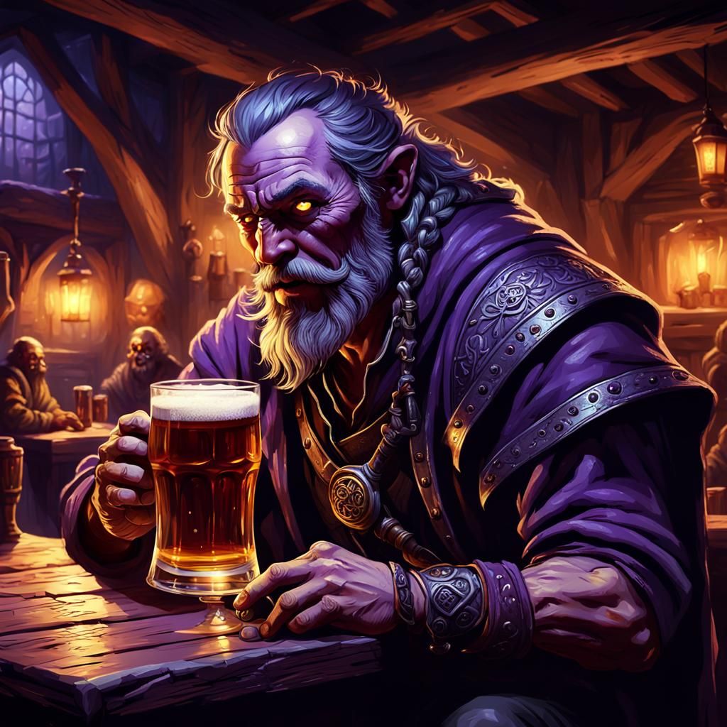 Mystical Tavern: Dark Fantasy Madman Drinks Beer
