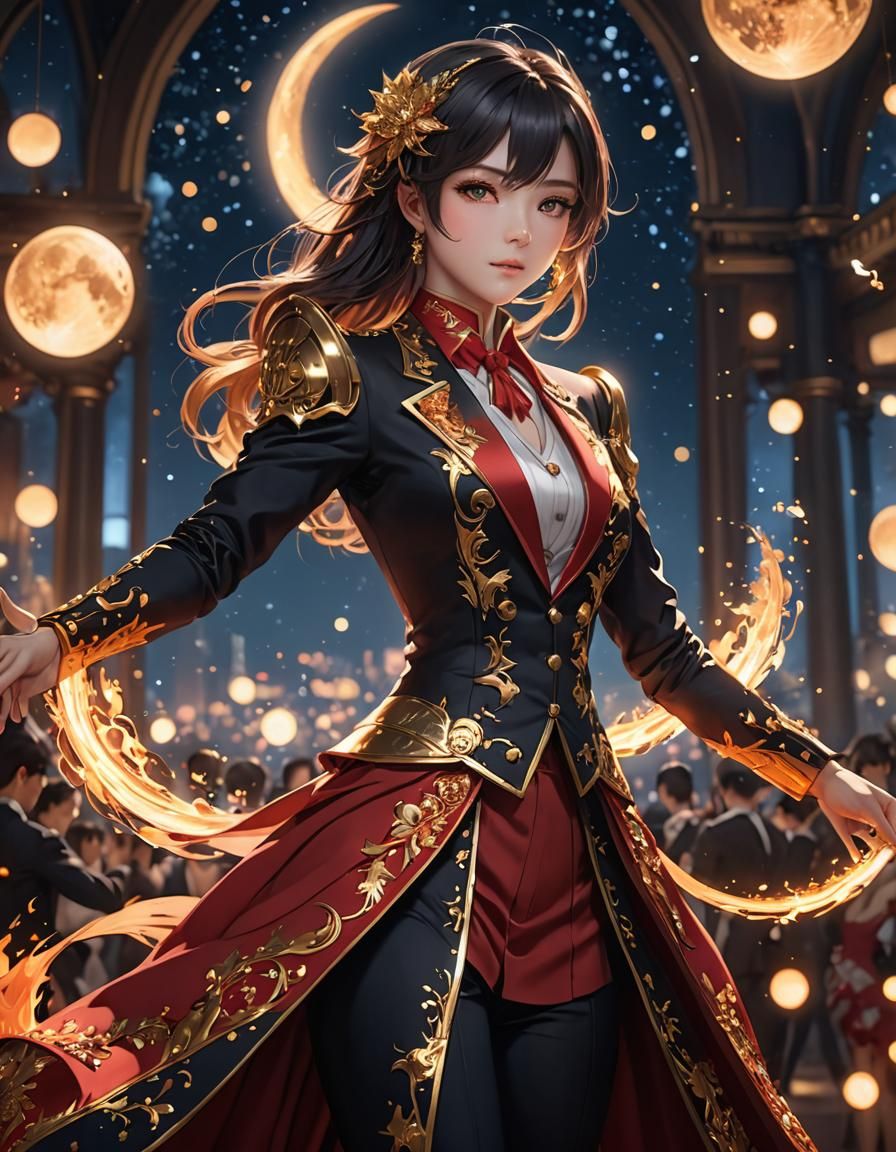 Fiery Ballroom Suit in 3D Anime Style