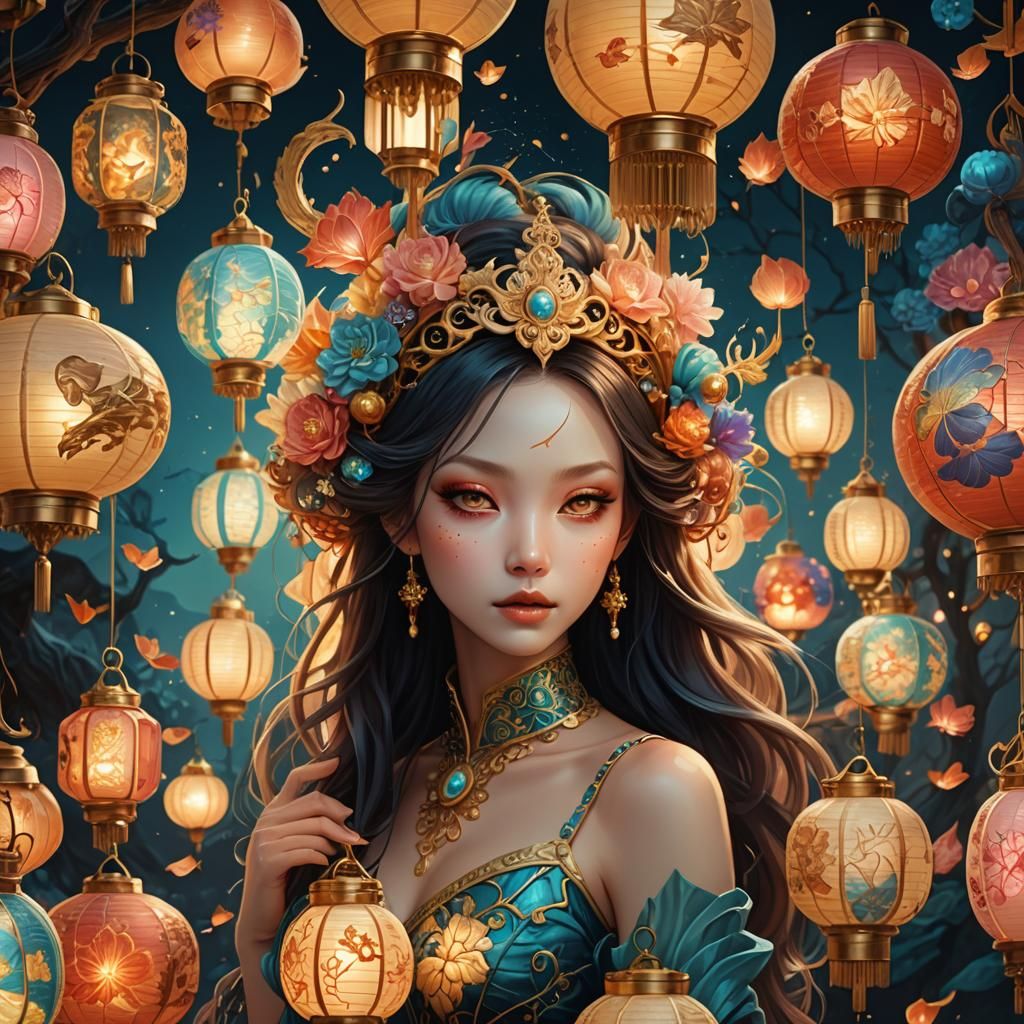 Nami Surrounded by Enchanting Lanterns: Surreal Digital Art