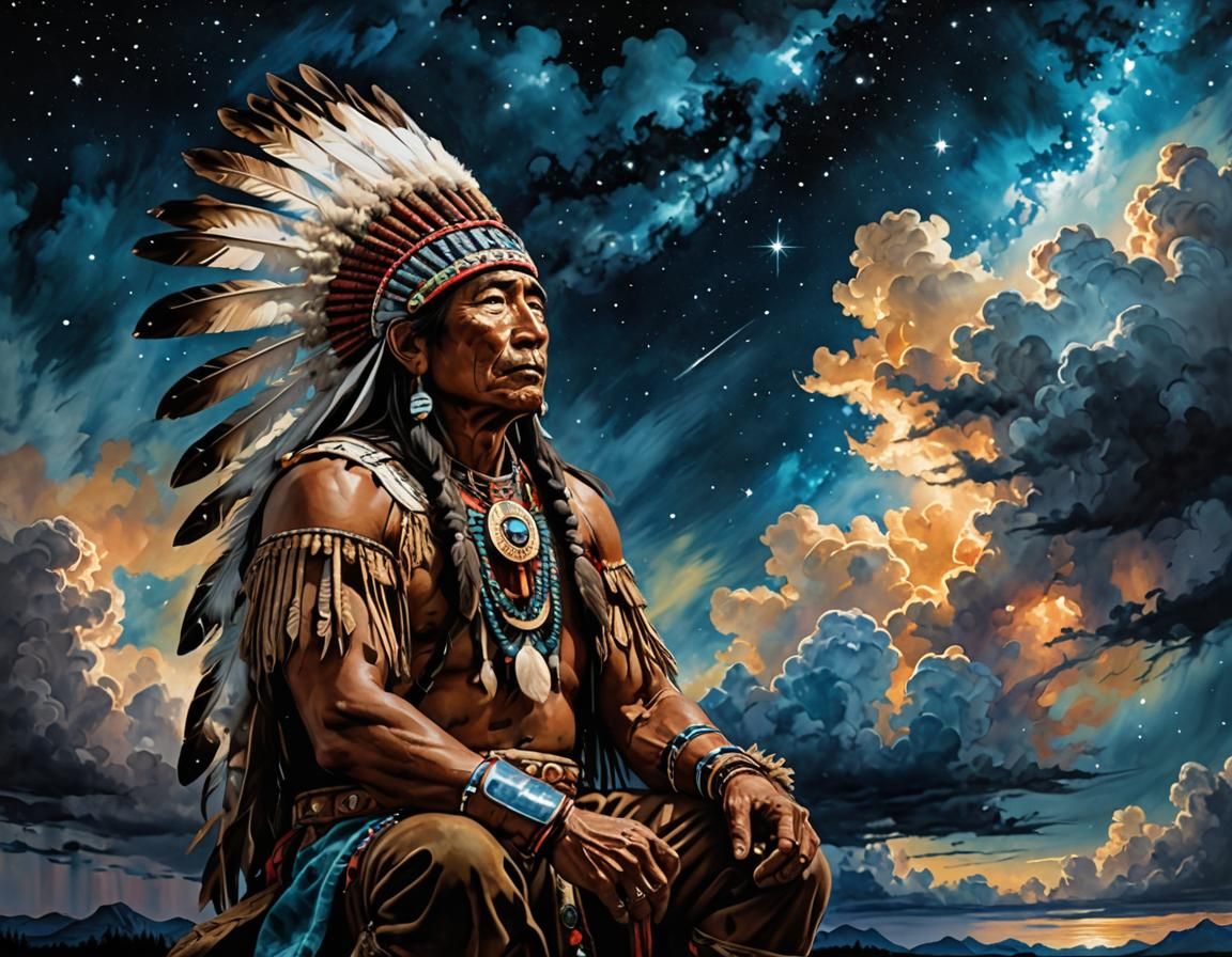 Native Warrior Spirit Chief in Alcohol Ink