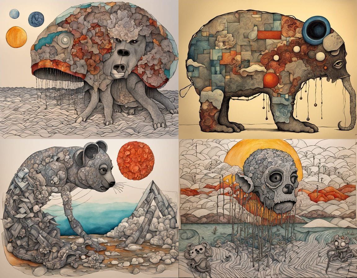 Surreal Ocean of Mutant Organs in Hokusai Style