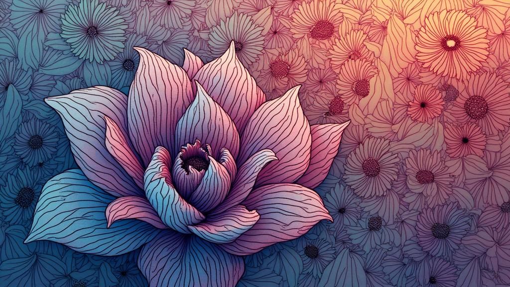 Dreamlike Bloom of Abstract Flowers in Zentangle Style