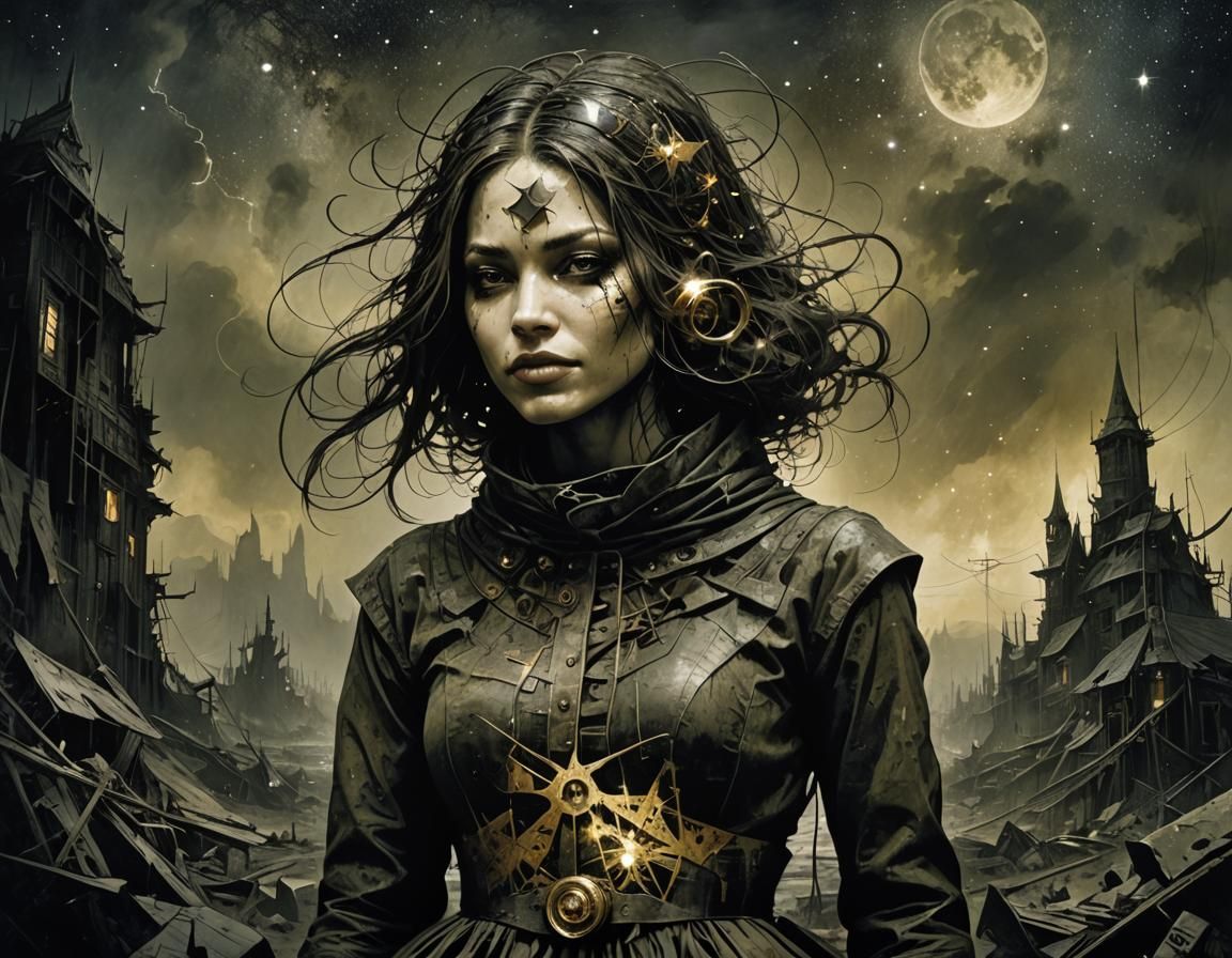 Surreal Girl Portrait with Dark Art Abomination Imagery