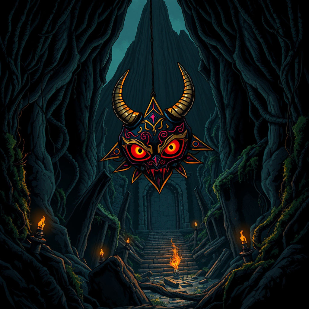 Majora's Mask in Ruined Temple, Anime Style