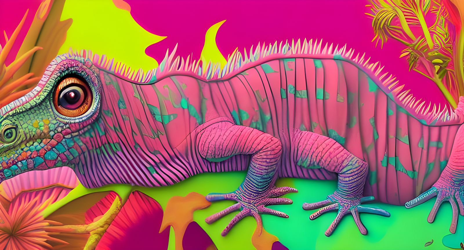 Friendly Chameleon in Pastel Day-Glo Biomorph Style