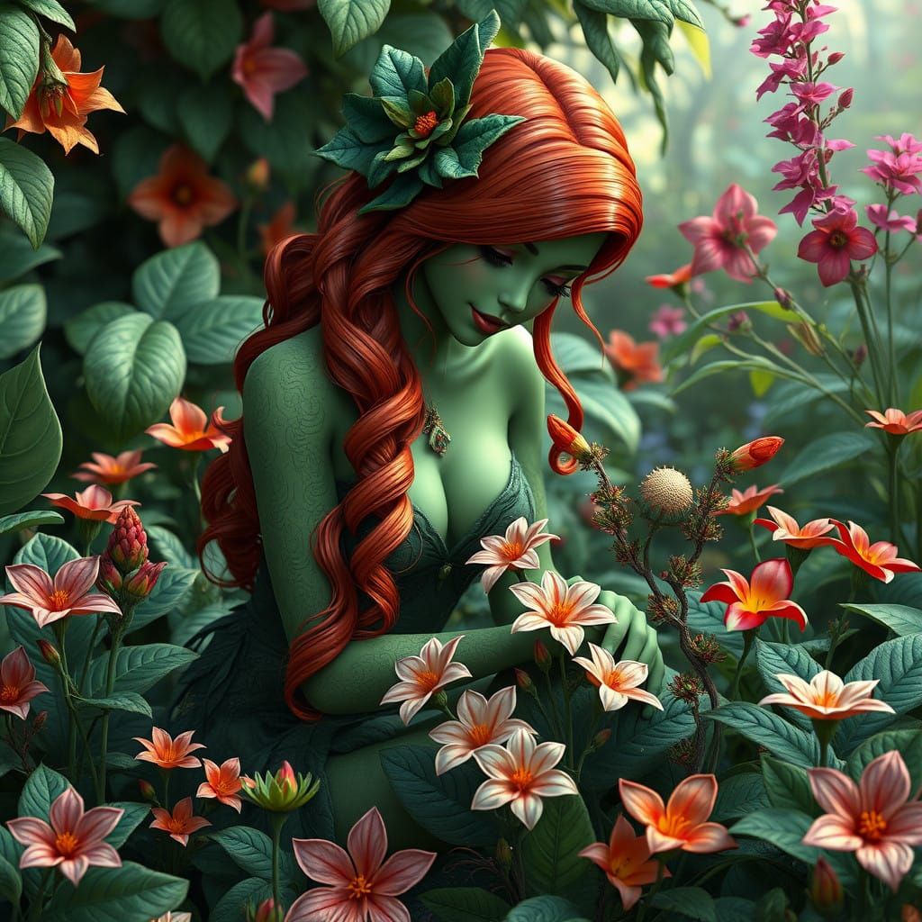 Enchanted Floral Goddess in Green Attire