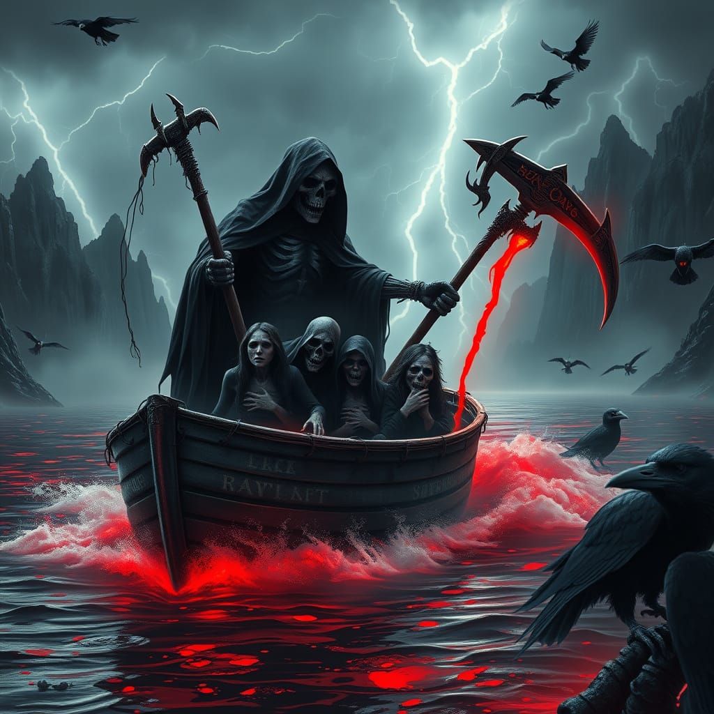 Terrifying Grim Reaper Steers Boat on Boiling Lake