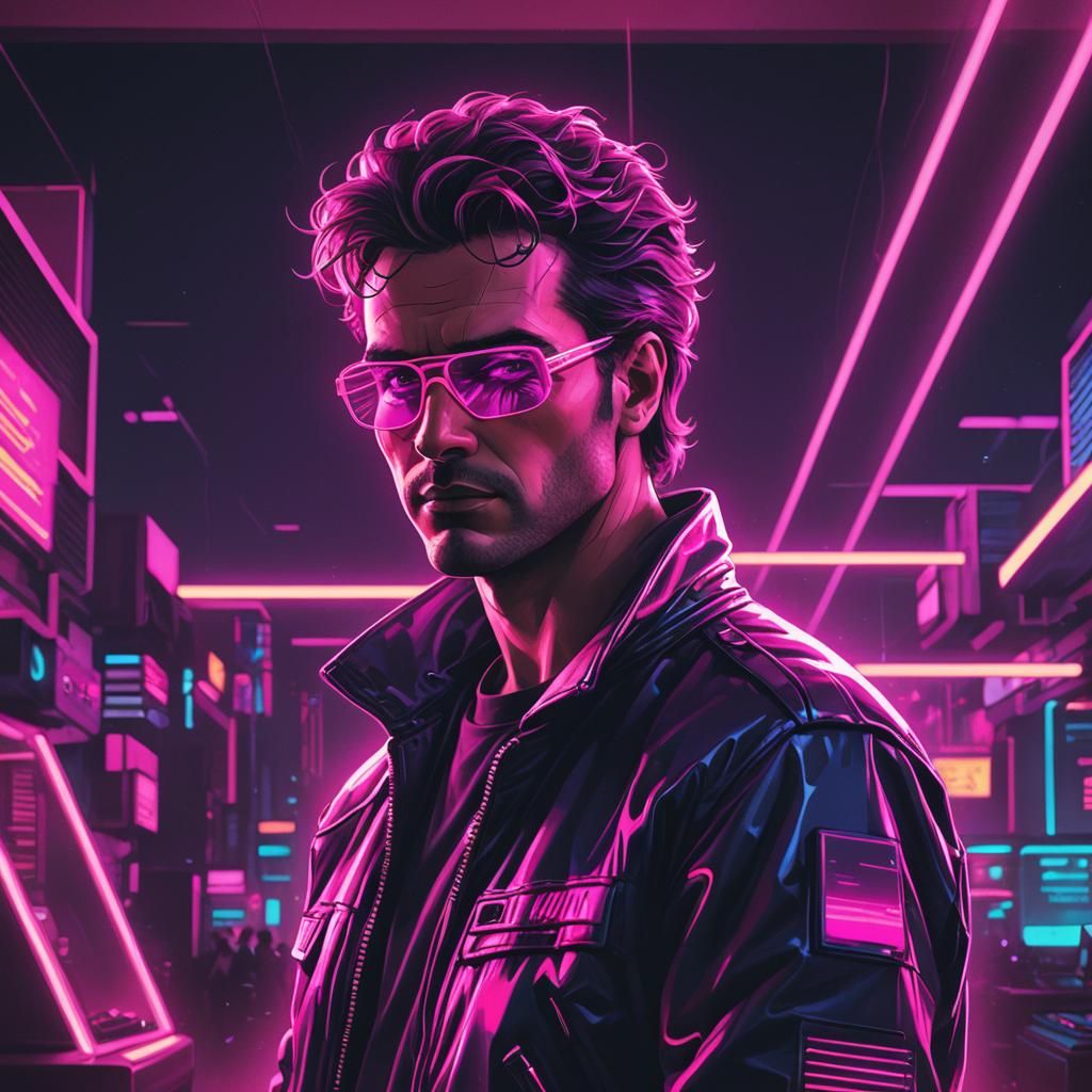 Synthwave Man in Neon Retro Style