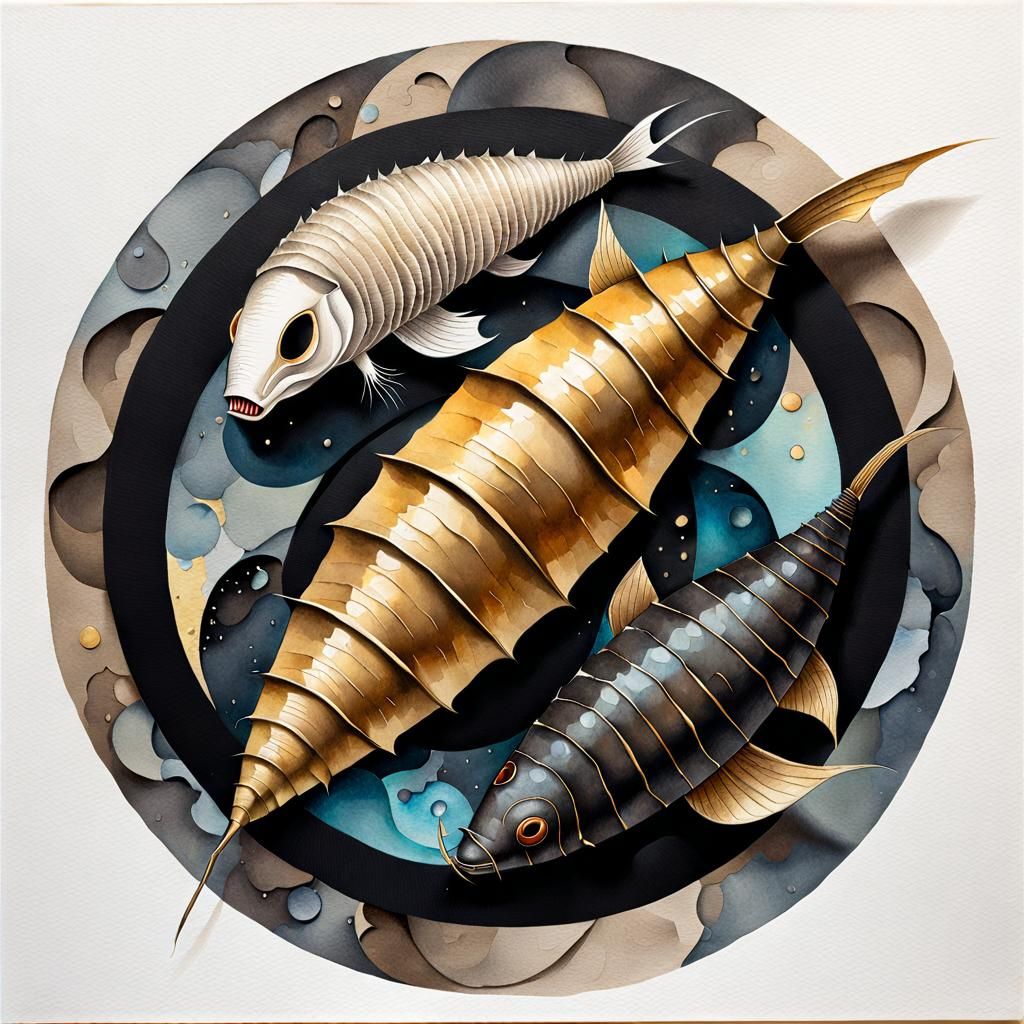 Gothic Cyberpunk Maggots in Watercolor Kintsugi Style