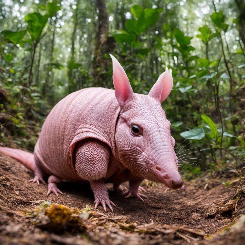 Pink fairy armadillo Chlamyphorus truncatu in its natural habitat