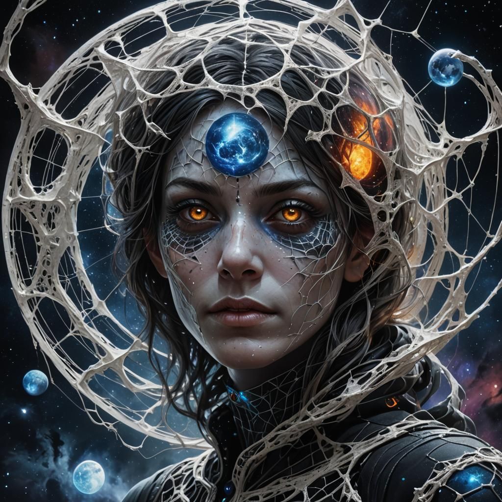 Spiderweb Moon Orbiting Earth: Sci-Fi Concept Art