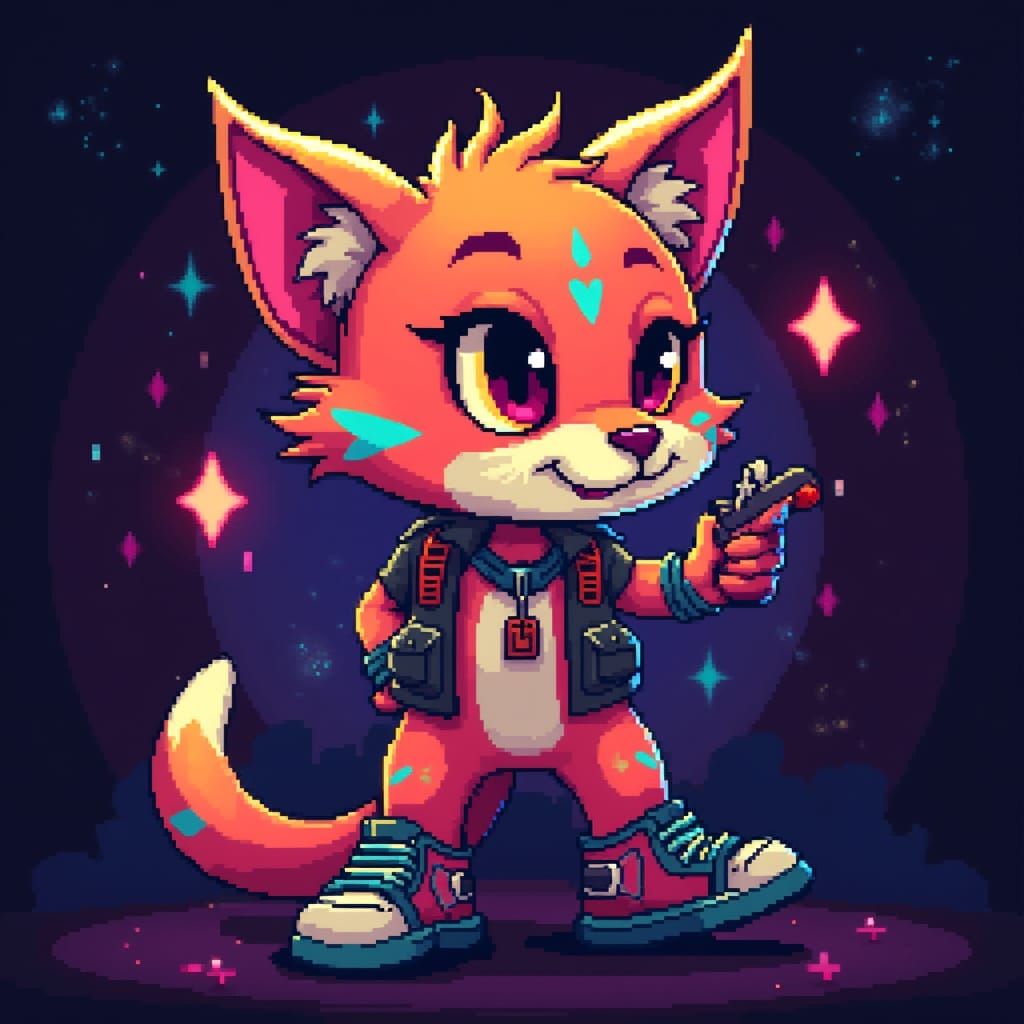Vibrant Retro Lynx in Chibi Pixel Art