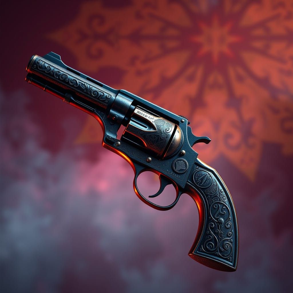 Magical Revolver in Vibrant Fantasy Realm