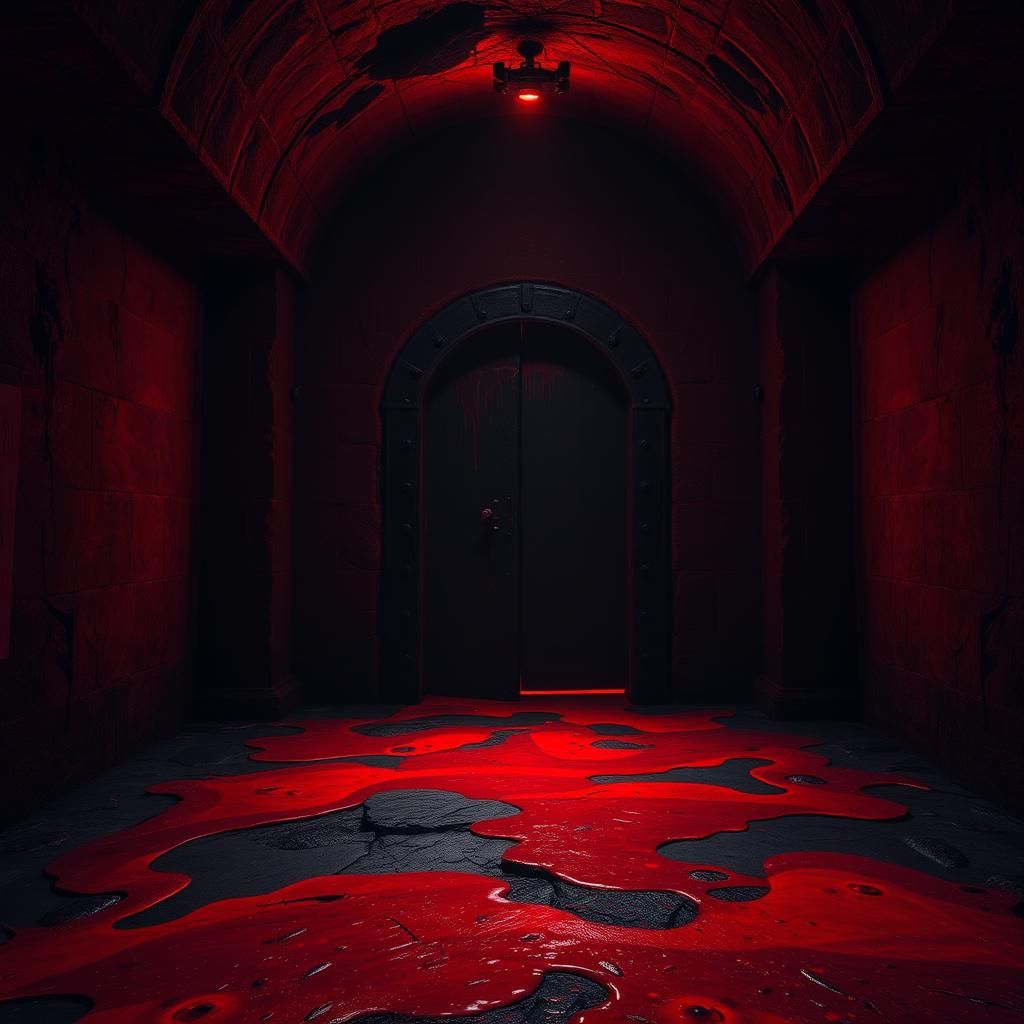 Ominous Red Dungeon Chamber in Surreal Style