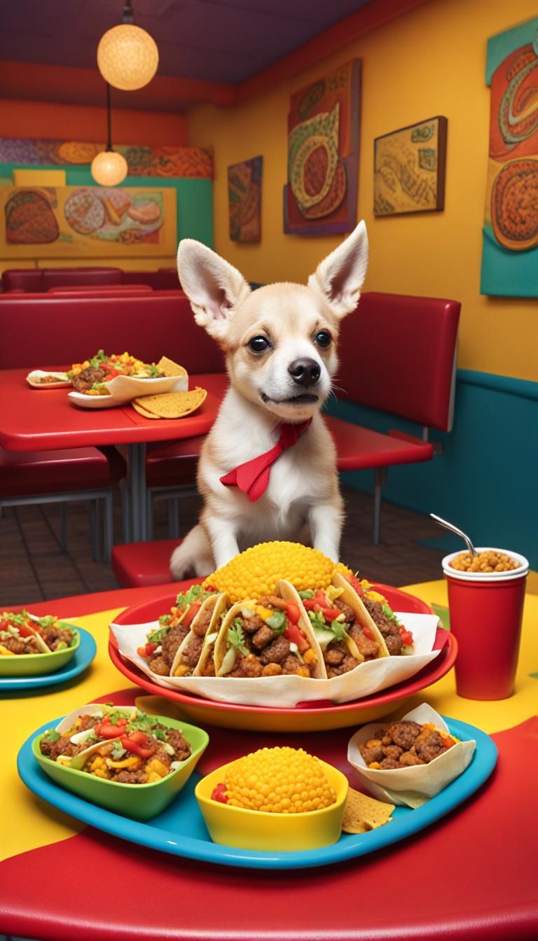 Puppycorn's Taco Feast in a Vibrant Restaurant