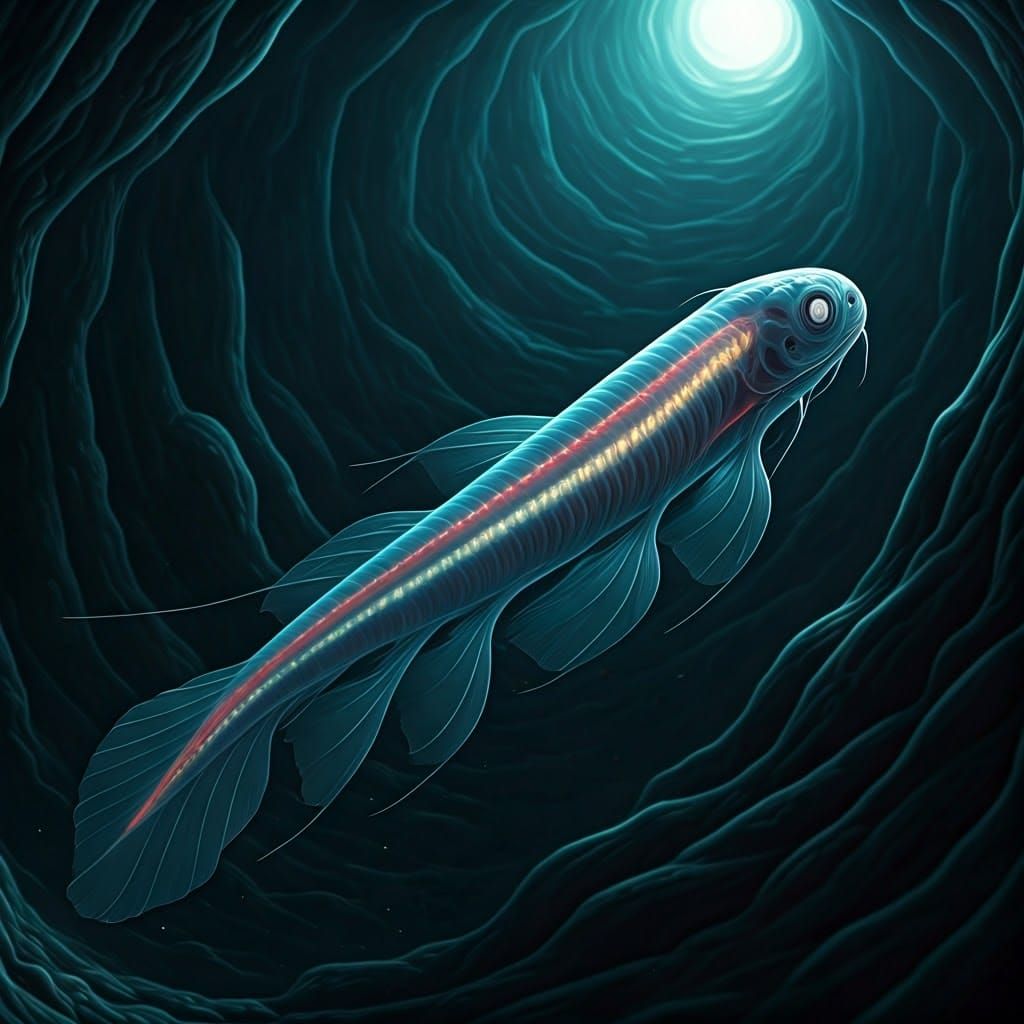 Bioluminescent Deep-Sea Creature in Abyssal Darkness