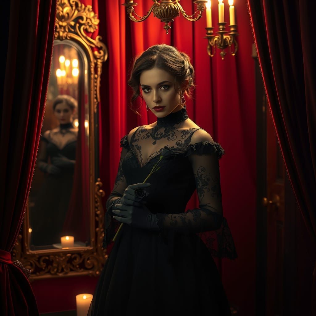 Enigmatic Victorian Siren in Gothic Velvet Ambiance