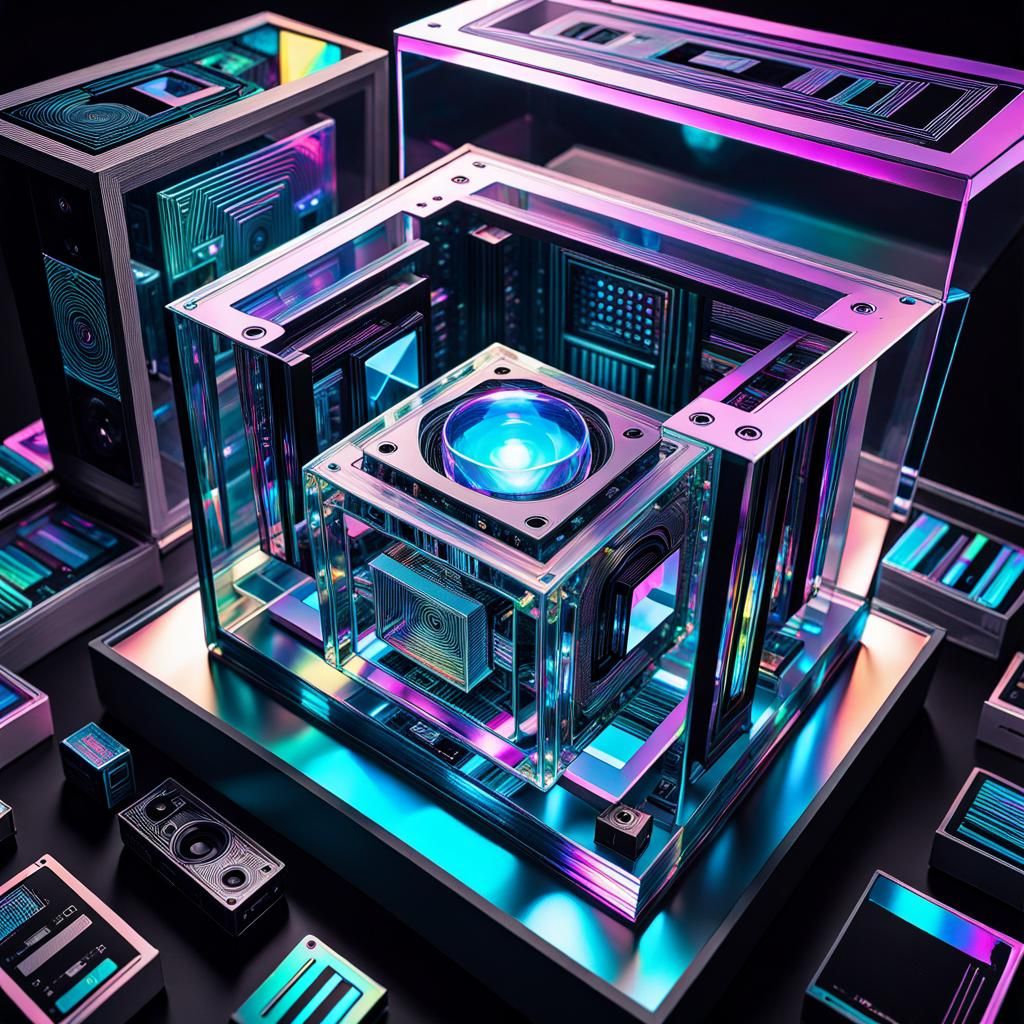 Surreal Holographic Glitchcore Art in Cyberpunk Style