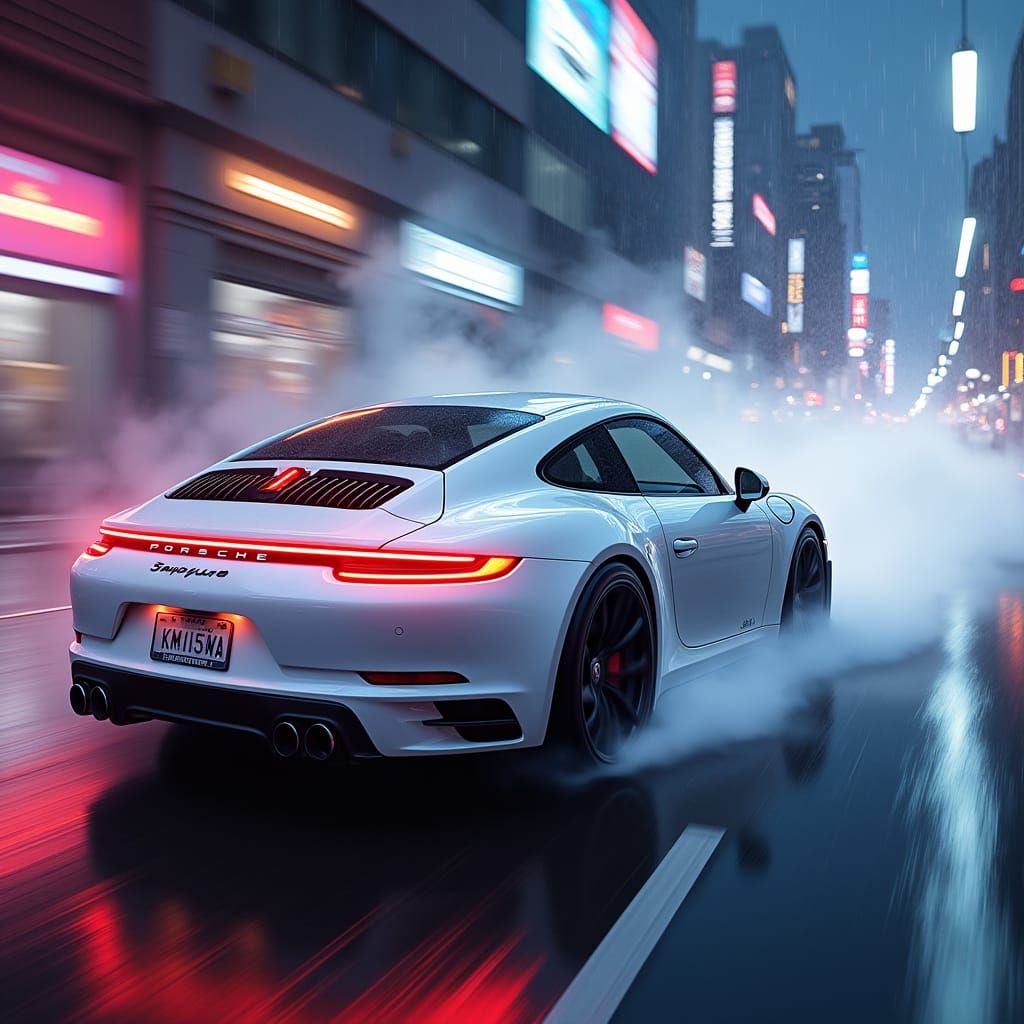 Porsche 911 Speeds Through Neon-Lit Smoke Tunnel
