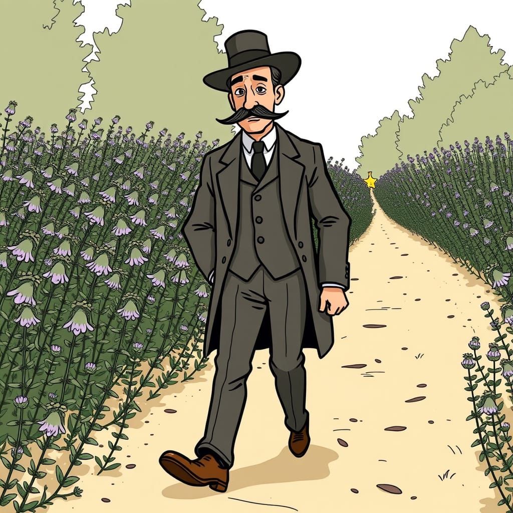 French Gentleman Strolls Through a Field of Thyme