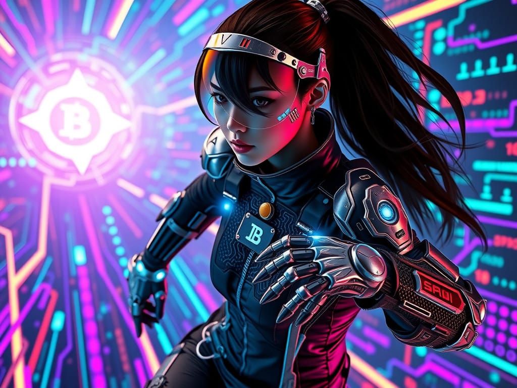 Chinese Cyberpunk Hacker in Futuristic Cyberspace