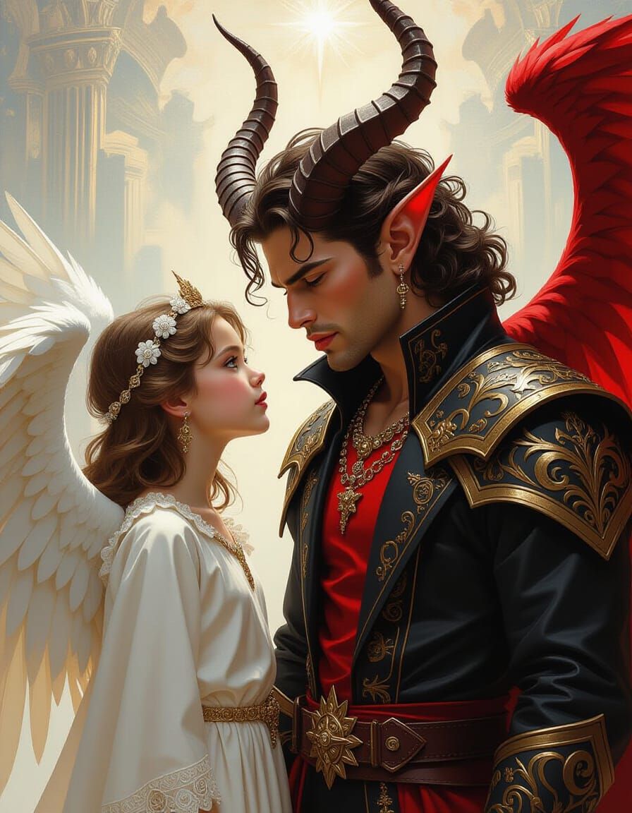 Demonic Rivalry: Angel and Demon in Oil Painting
