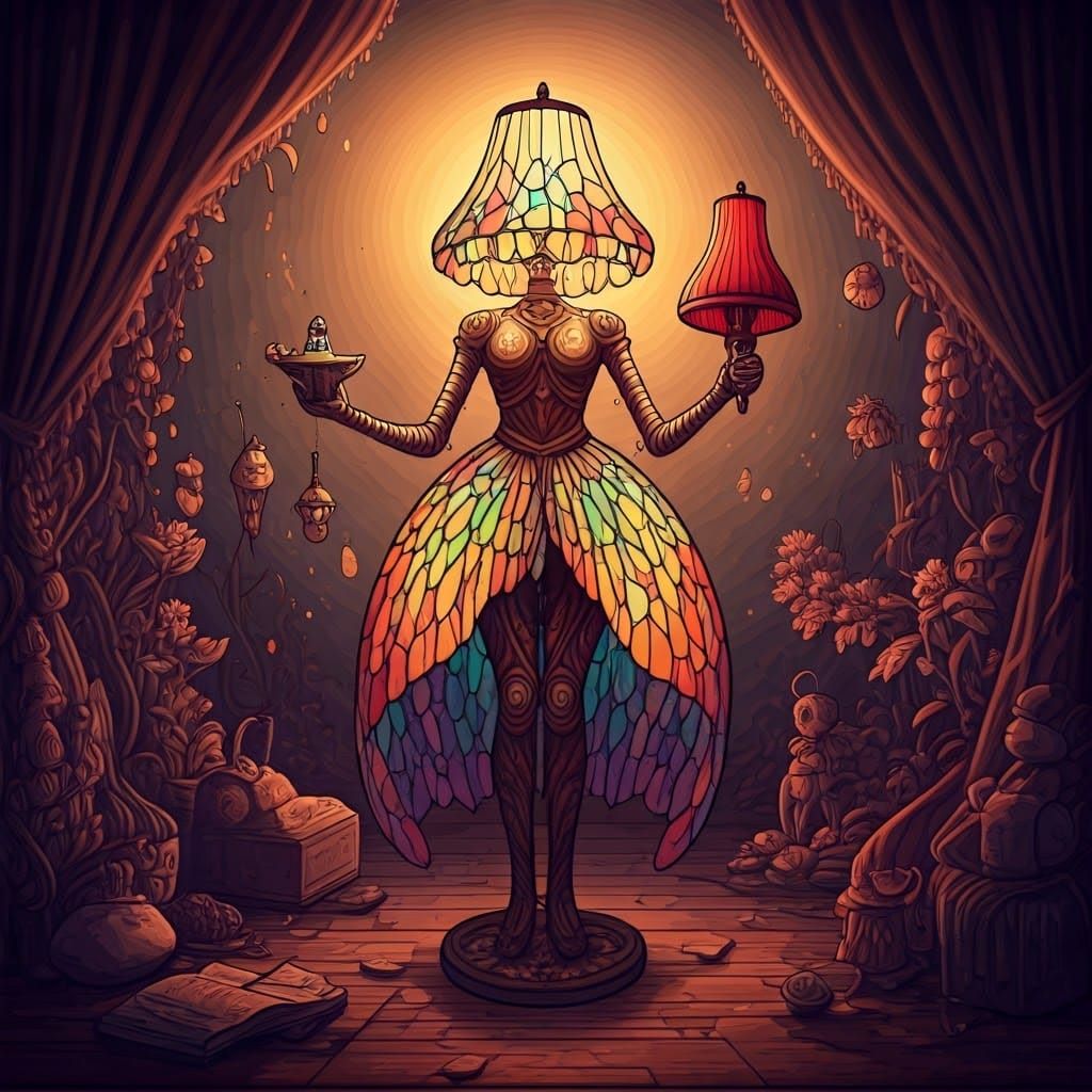 Whimsical Lamp with Human Legs, Anime Style