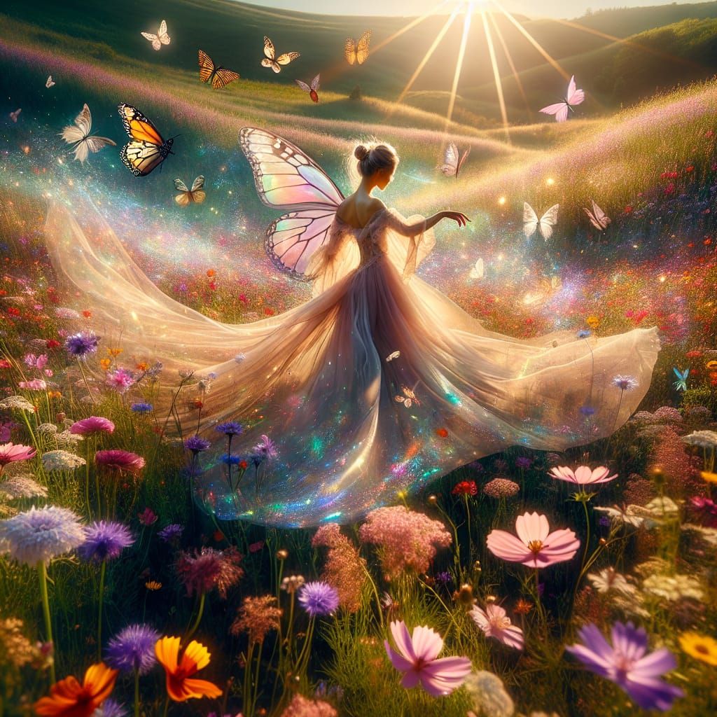 Fairy Dancing in Wildflower Meadow