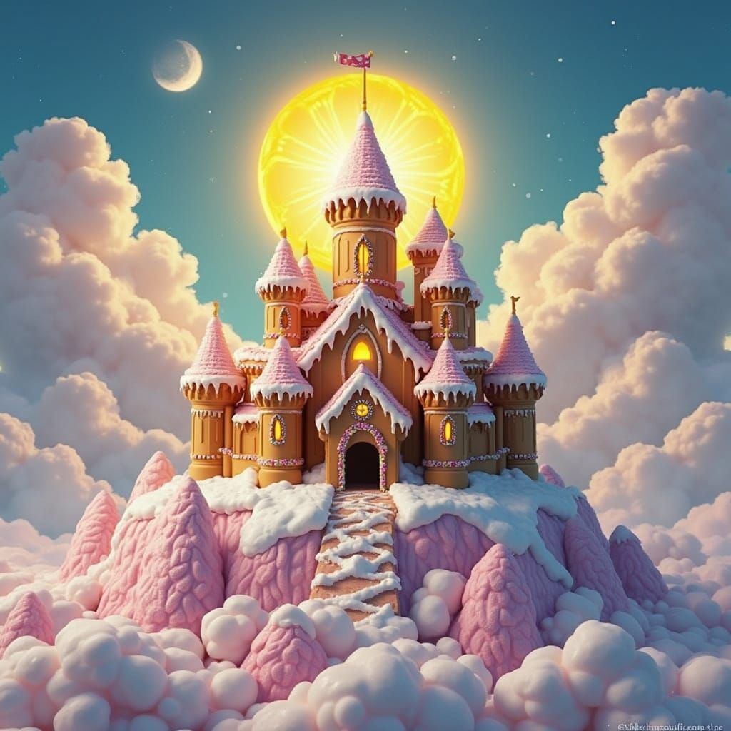 Gingerbread Castle on Rock Candy Mountain in Cotton Candy Sk...