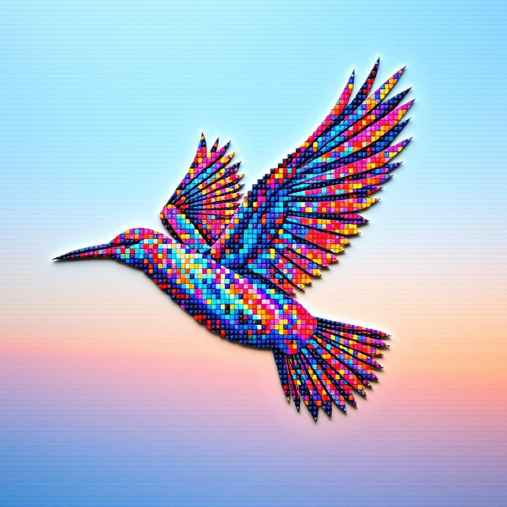 Pixelated mosaic of a bird 