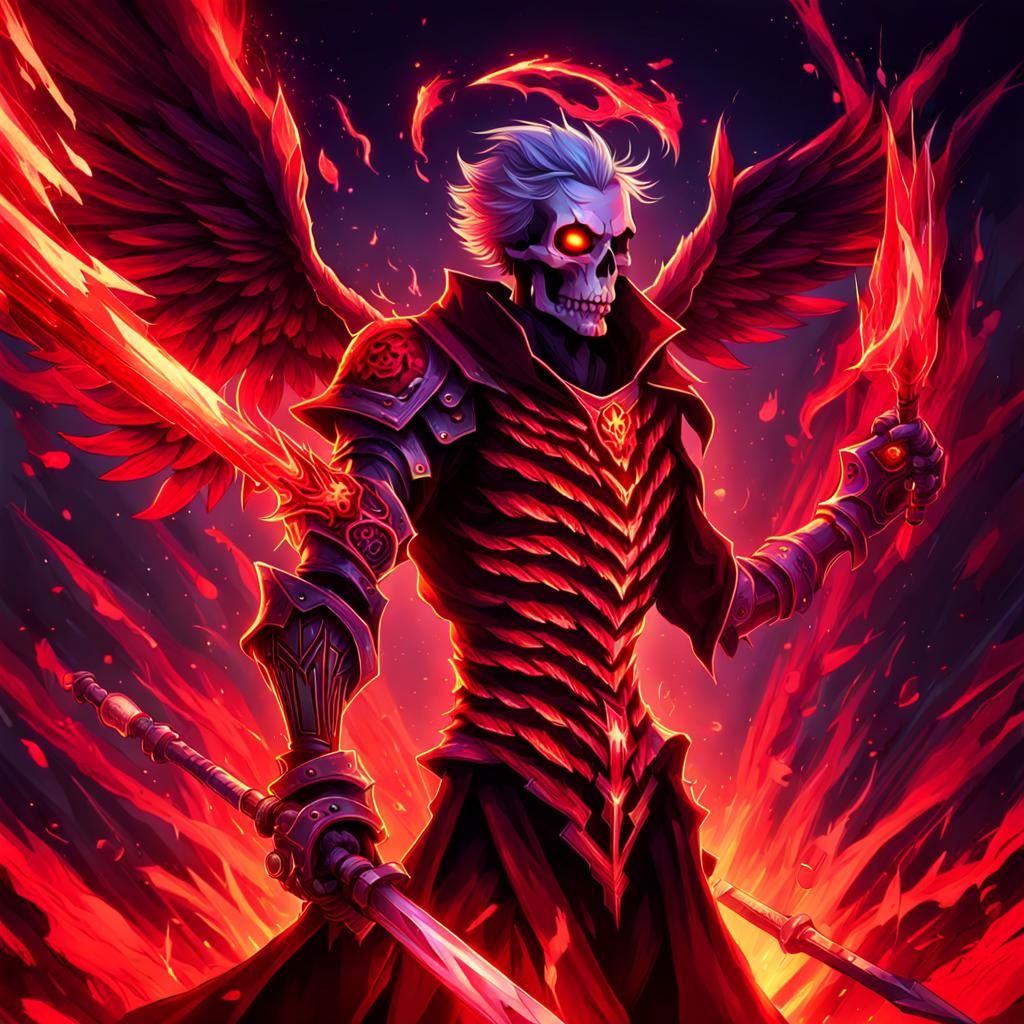 Epic Anime Skeleton Warrior with Rune Armor and Wings