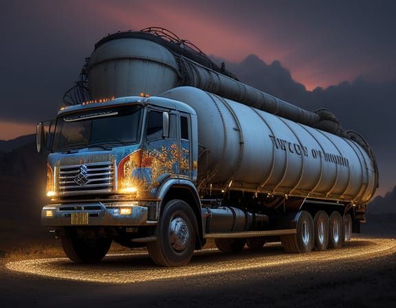 Epic Portrait of a Multi-Colored Oil Tanker Truck