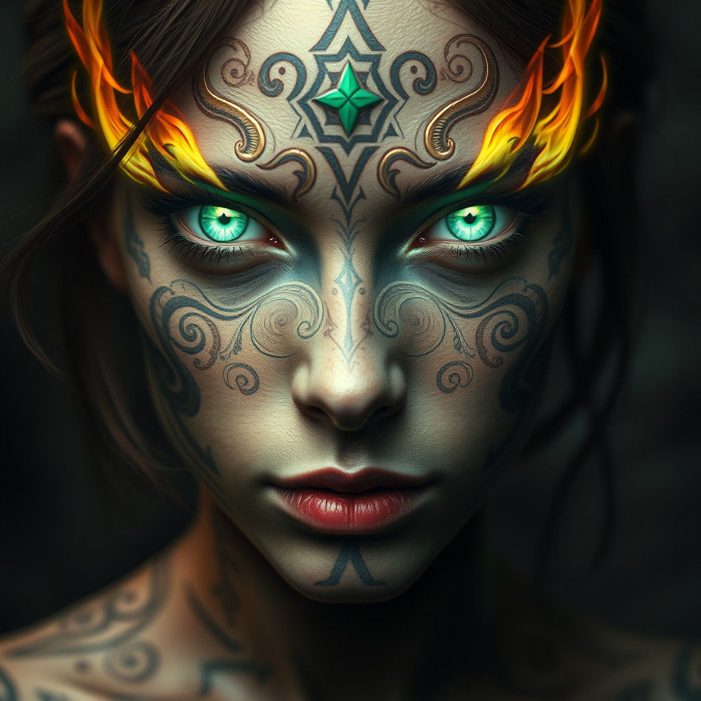 Mystical Being with Emerald Fire Eyes