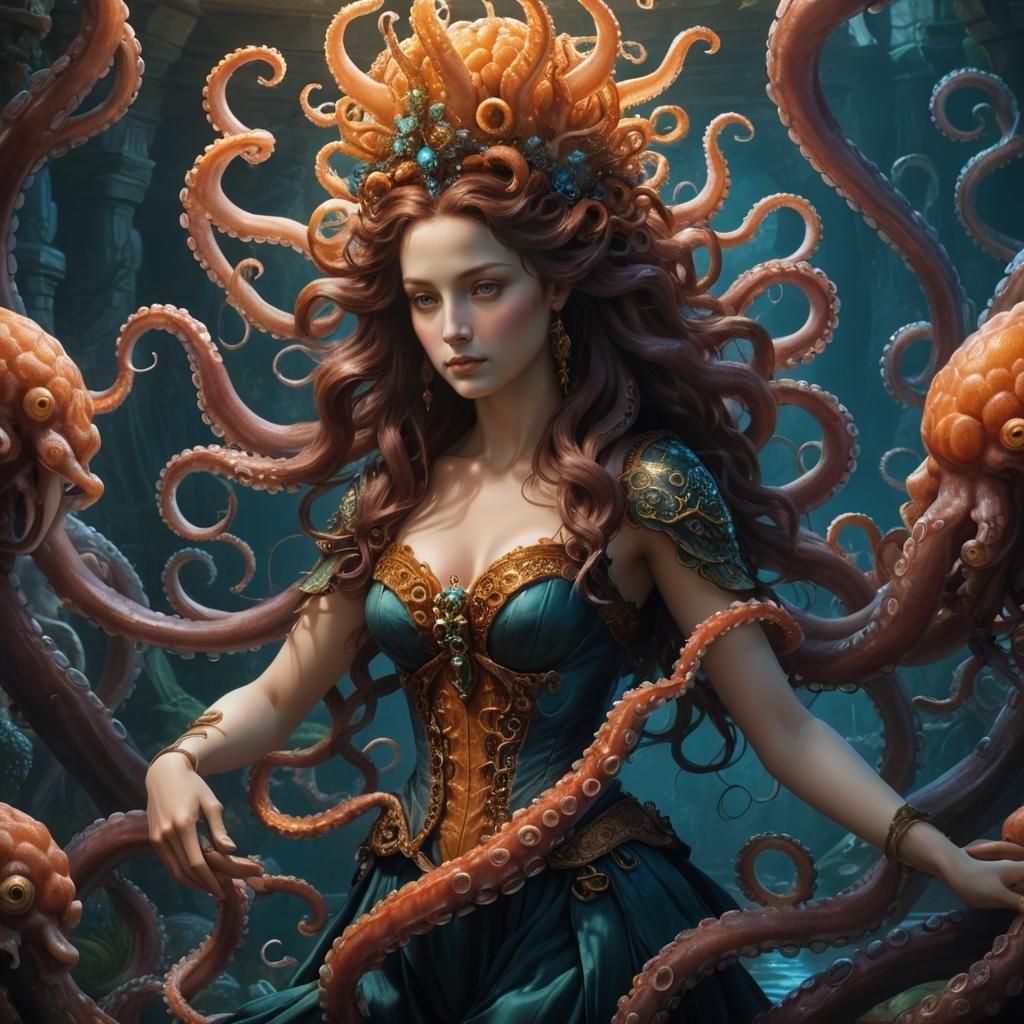 Octopus Haired Woman in Leonardo da Vinci Style