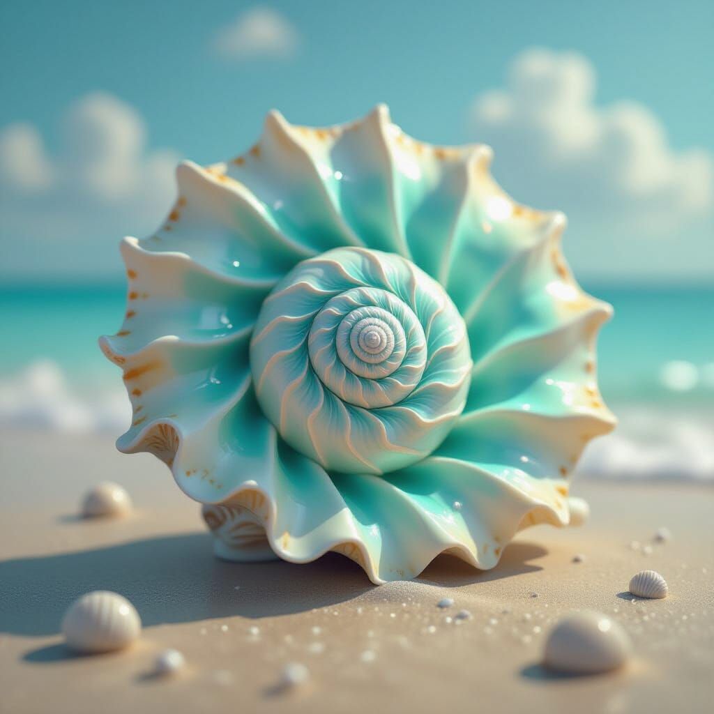 Seashell with Turquoise Hues in Surrealist Style