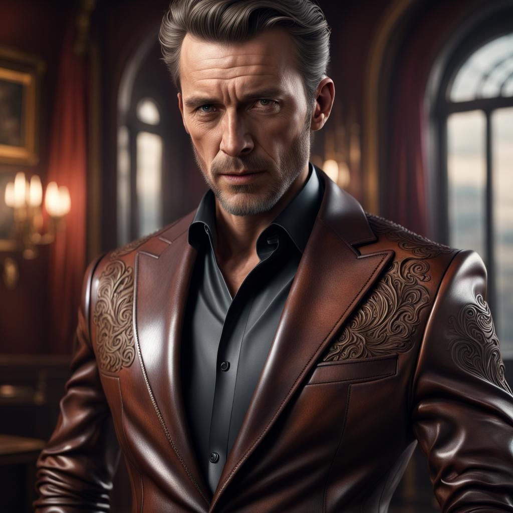 Gentleman in Leather Suit: Hyperrealistic Fantasy Art