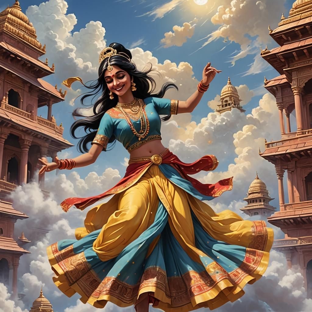 Indian Dancer on Cloud in Vibrant Anime Style
