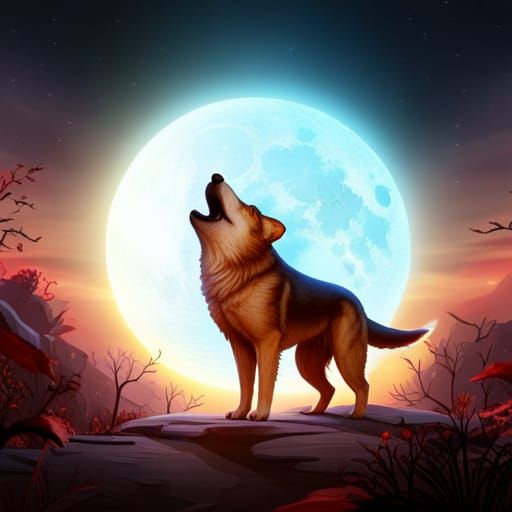 Dog Howling at Moon: Fantasy Concept Art