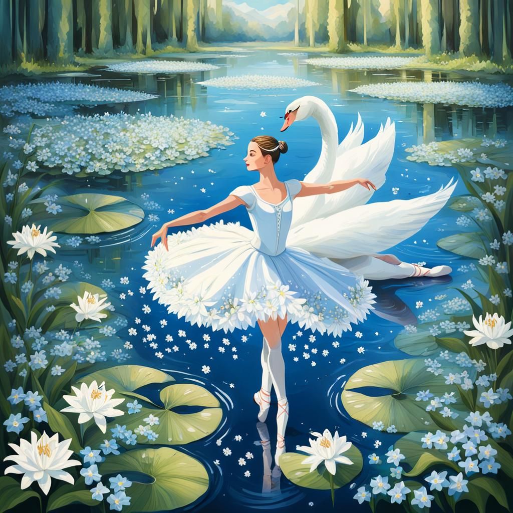 Ballerina on Swan Lake with Lilies