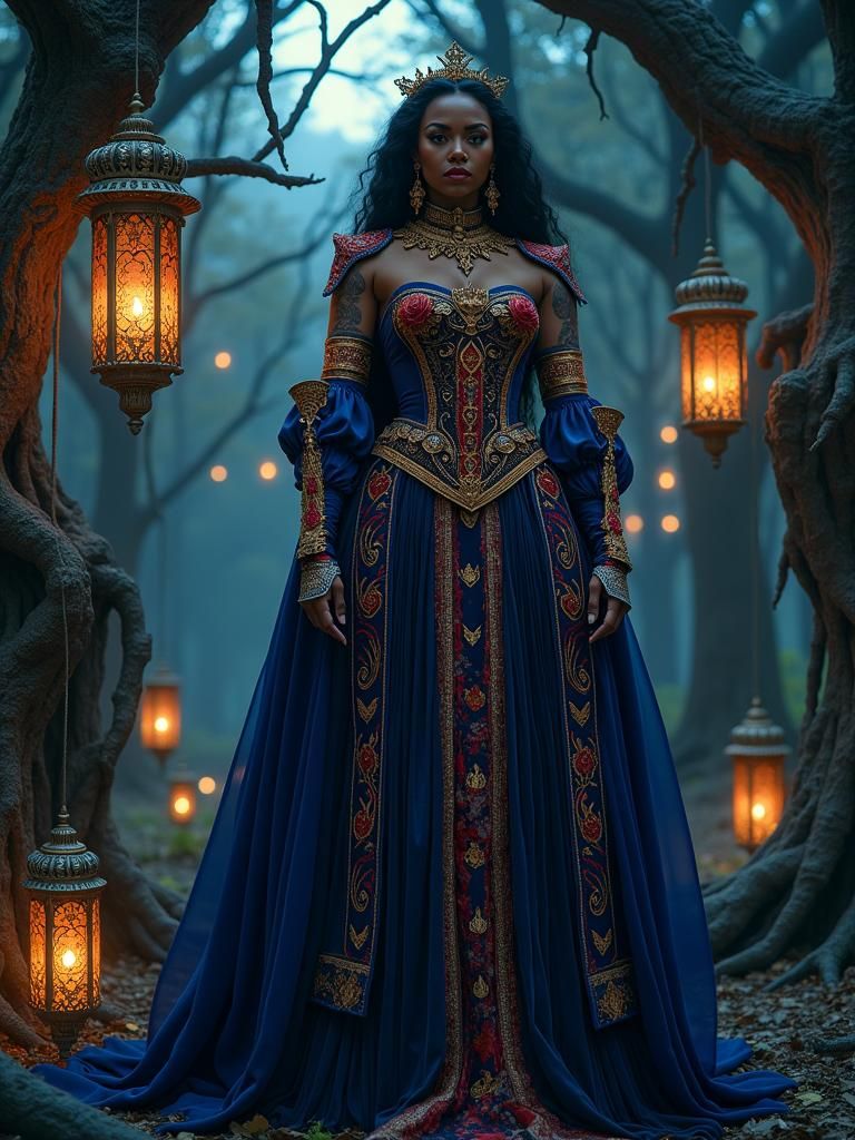 Ornate Woman in Indigo Velvet, Klimt Style