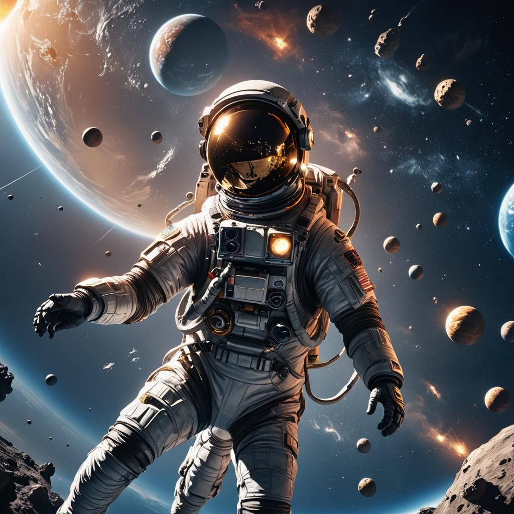 Astronaut Free Falling from Space in Sci-Fi Art