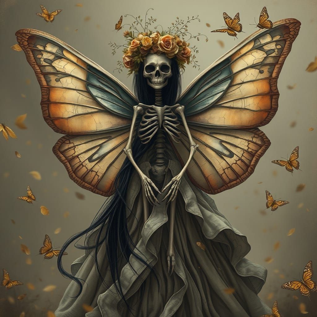 Ethereal Skeletal Fairy in Autumnal Scene