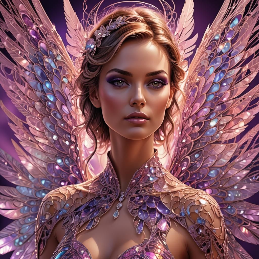 Model as Angel on Runway in Fractal Art Style