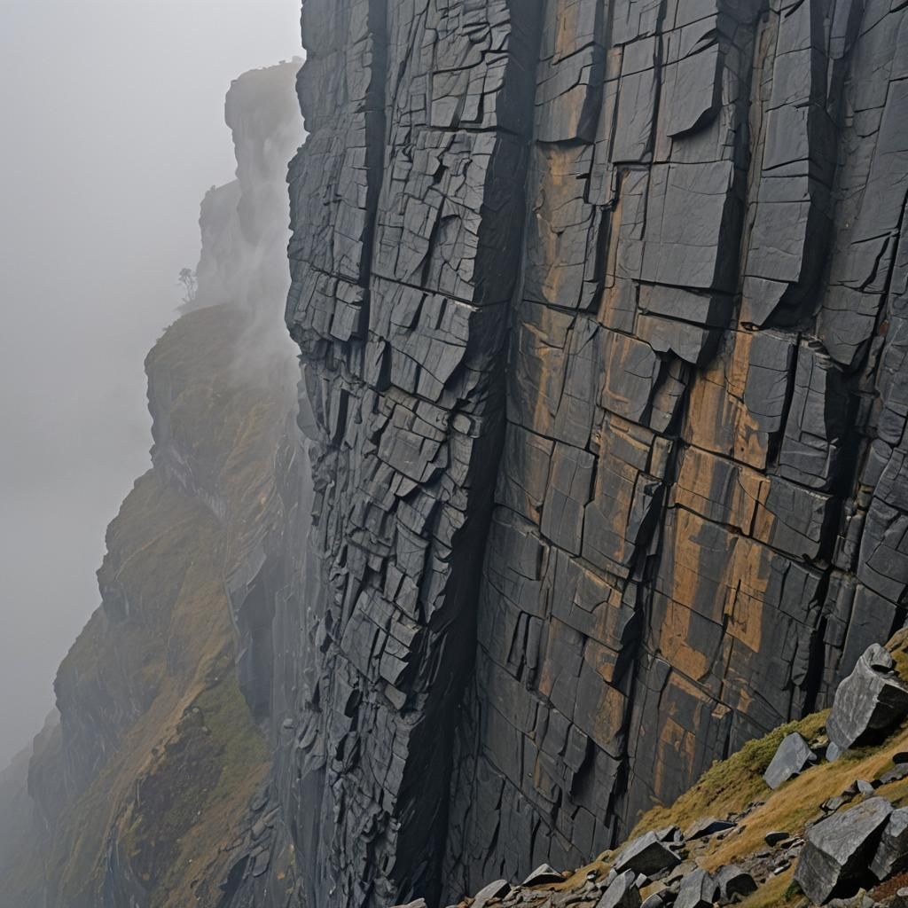 Eerie Cliff Face with Glowing Orbs